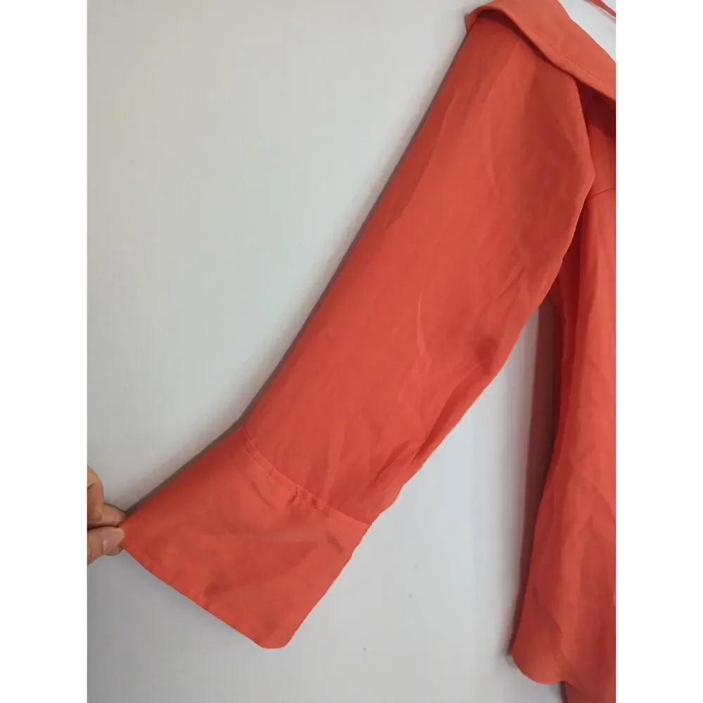Free People Walk This Way Blouse Coral Off Shoulder Layered  Small‎ Peasant Boho